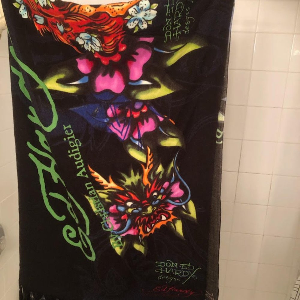 VINTAGE ICONIC ED HARDY OVERSIZED DRAGON GRAPHIC PRINT SCARF UNISEX